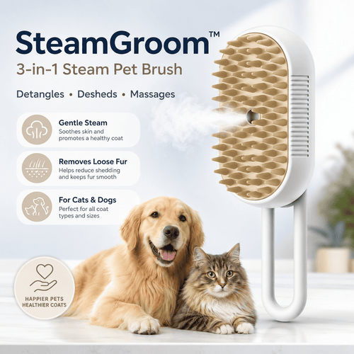 SteamGroom™
3-in-1 Steam Pet Brush